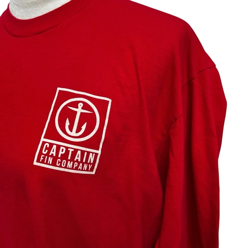 Captain Fin Co. Men’s Large Red Long Sleeve Shirt Cotton Shirt White Logo